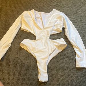 White V Neck Body Suit